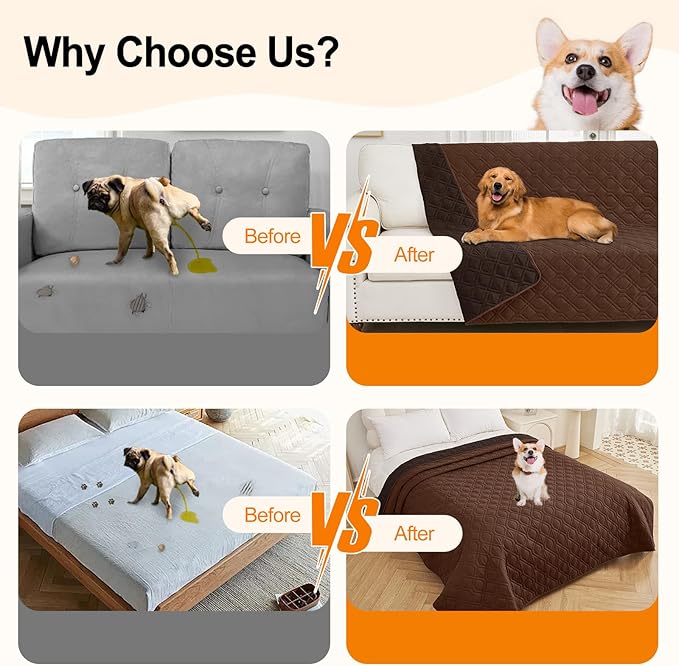 Smiry Reversible Waterproof Couch Covers for Sofa, Washable Dogs Pet Couch Covers for 3 Cushion Sofa Pet Friendly, Water Resistant Furniture Protector Slipcover, Geometric (82"x102", Brown/Chocolate)