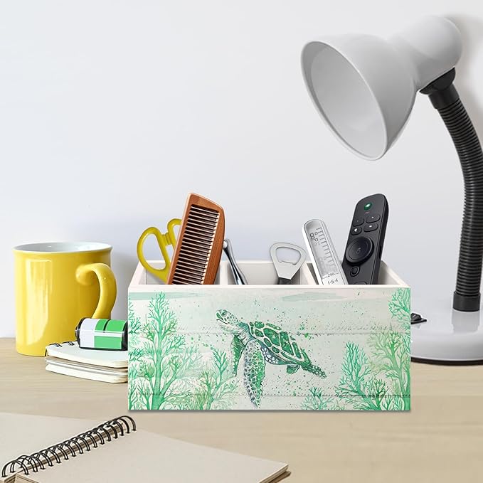 Sea Turtle Coastal Pen Holder for Home Office Desk, Beach Office Decor, Beach Turtle Makeup Brush Toothbrush Holder Organizer for Bathroom Desk Accessories(Green)