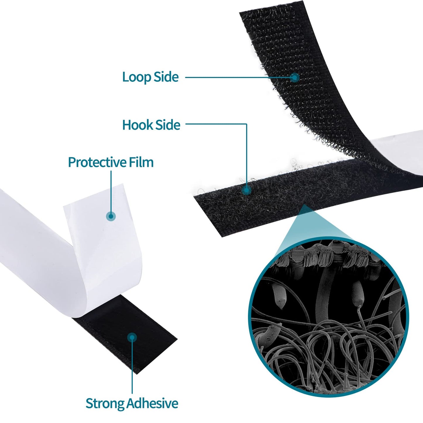 3/4 Inch x 82 Feet Black Hook Loop Strips with Adhesive Heavy Duty, Multi-Purpose Hook and Loop Tape, Double Sided Hook Loop Rolls, Picture Hanging Strips, TV Accessories, TV wall Adhesive Tape