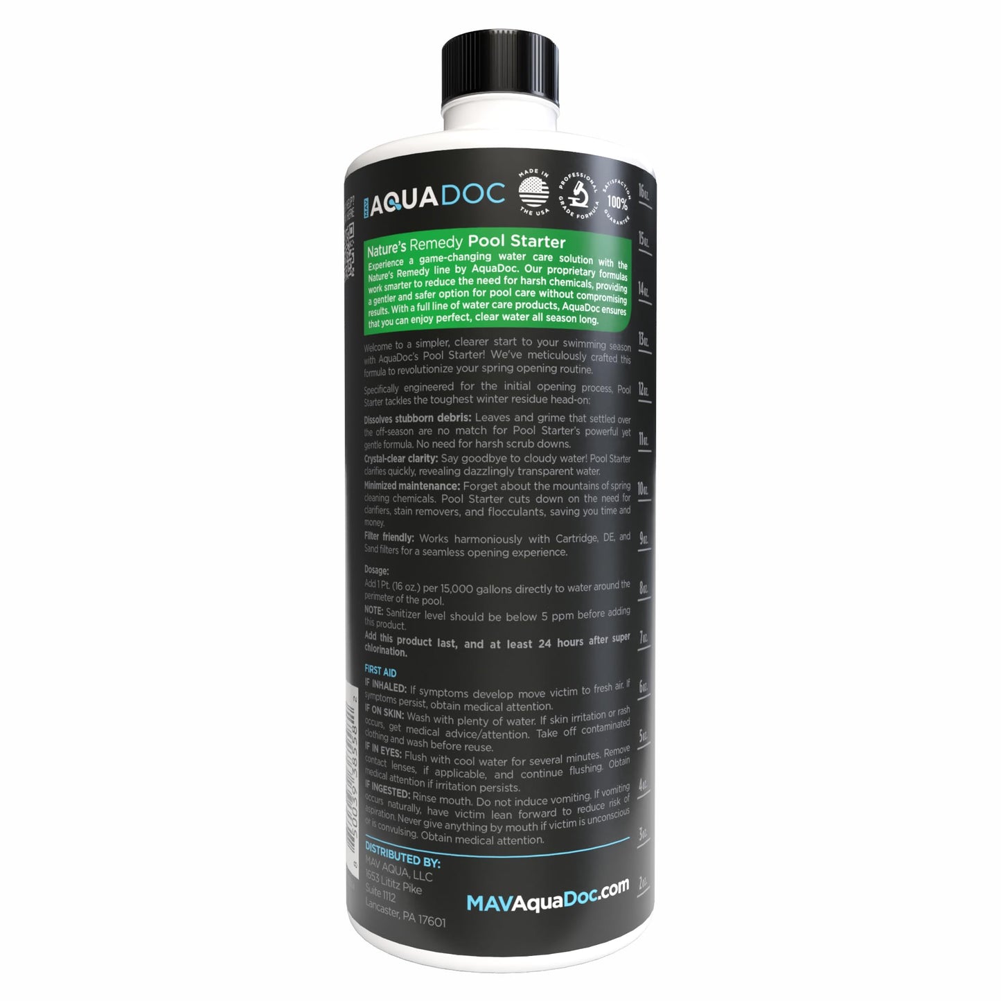 AquaDoc Saltwater Pool Starter Enzyme Treatment - 16 oz Treats up to 15,000 Gallons - Saltwater Pool Opening Chemical for Above Ground and Inground Pools - Made in USA