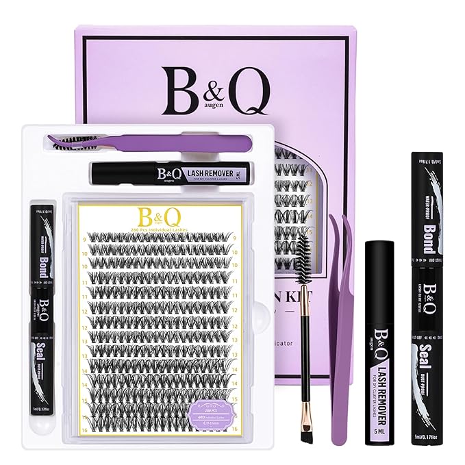 B&Q Lash Clusters Kit 280PCS Eyelash Clusters Kit,40D C 9-16MIX Individual Lash Comfortable Eyelash Extension Set, Classic Look with Bond and Seal Waterproof, Remover DIY at Home(Set,40D-C)