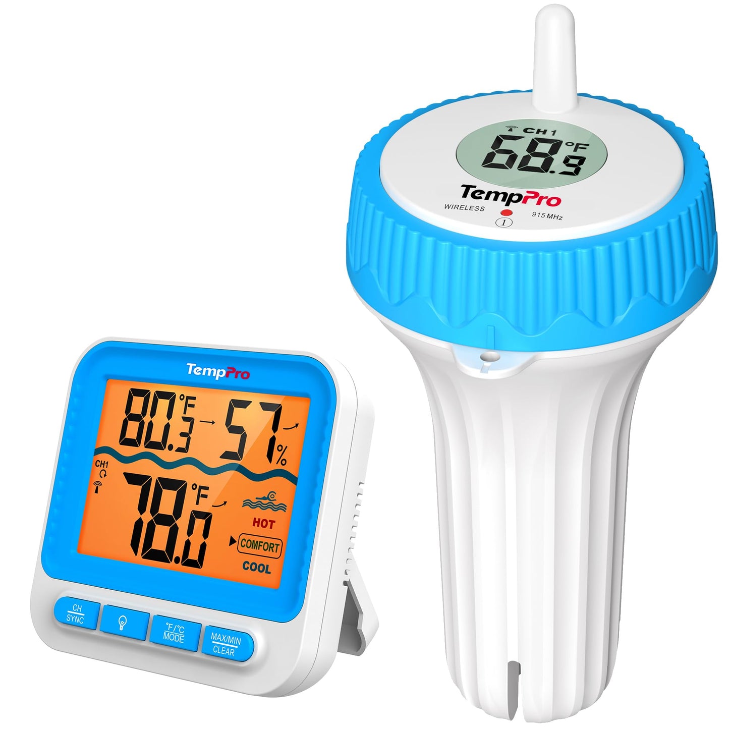 TempPro Waterproof Wireless Pool Thermometer Easy Read, Digital Pool Thermometer Floating for Swimming Pool, Hot Tub, Cold Plunge, Pond, Upgraded IPX8 Water Temperature Monitor (Previously ThermoPro)