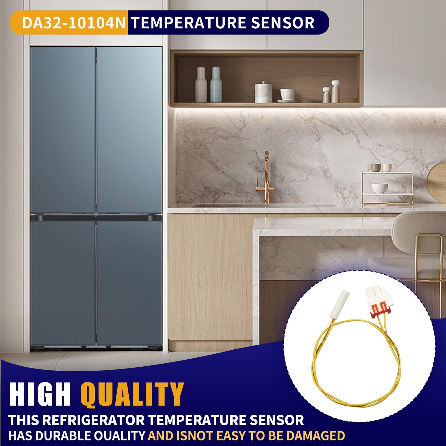 2-Pack DA32-10104N Temperature Sensor for Samsung Refrigerator, Compatible with DA32-10104V 2030330 AP4979323 PS4138666 114002,Refrigerator Temp Sensor