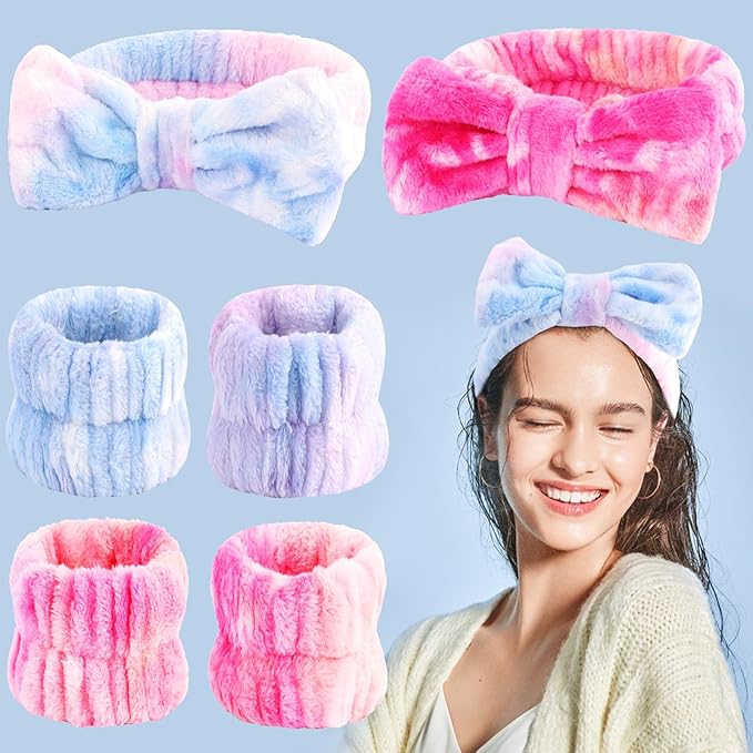 VELSCRUN Spa Headband, Makeup Face Wash Skincare Headbands, Bow Hair Band Party Favors for Washing Face, Stocking Stuffers For Women Teen Girls Christmas Gifts Hair Accessories Multicolor