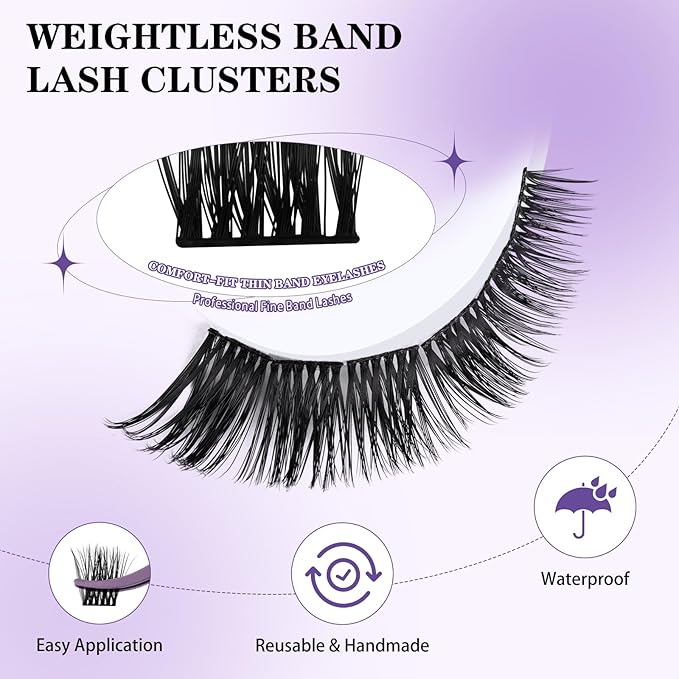 Lash Clusters B42 D Curl 8-16MIX DIY Lash Extensions 72 Clusters Lashes C D Curl B&Qaugen Wispy Volume Lashes Eyelash Clusters Extensions Individual Lashes Cluster DIY at Home (B42,D-8-16MIX)