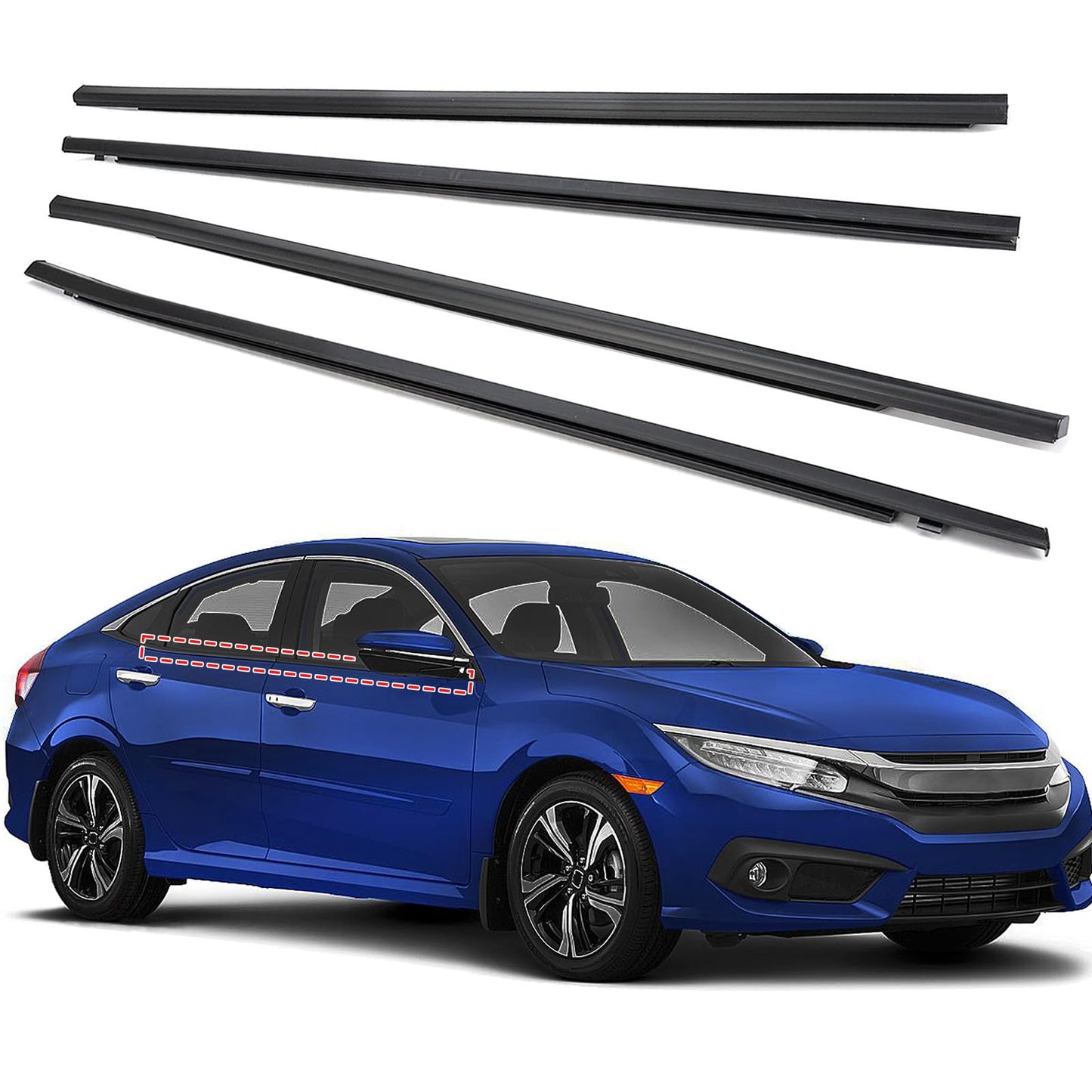 ItranMc Car Window Weather Stripping Molding Trim Belt,Compatible with Honda Civic 2016-2021 4-Door Sedan, Replace#72450-TEA-T01 72410-TEA-T01 72950-TEA-T01 72910-TEA-T01