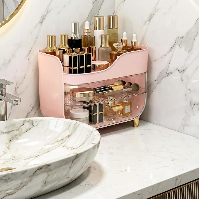 Makeup Organizer for Vanity with Large Smooth Drawers Extra Large Skincare Organizer for Bathroom Countertop and Dresser, Crystal Clear Cosmetic Storage Display Case for Beauty Products