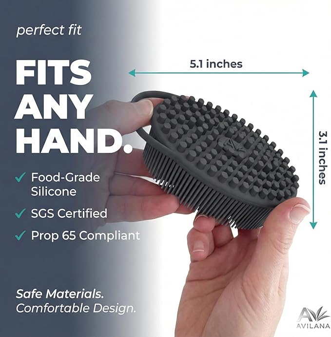 Avilana Premium Silicone Body Scrubber - Trusted Since 2017 - SGS Certified Food Grade Dual Sided Bath Brush, Quick-Dry Exfoliating Loofah Alternative, Massage Brush Sensitive Skin Women Men
