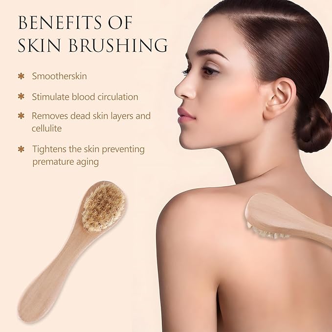 2 Pack Mini Dry Brush, Natural Bristle Small Body Brush, Exfoliating Facial Cleansing Brush for Soft Skin and Other Sensitive Areas Like Your Neck, Chest, and Nails