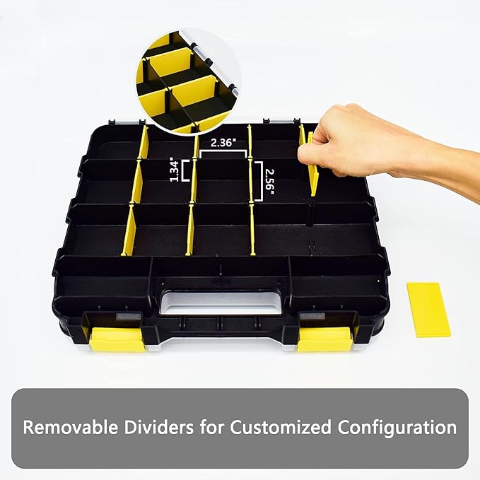 Tools Box Organizer Double Side 34 Compartments Hardware Organizers with Removable Plastic Dividers for Screws Nuts Nails