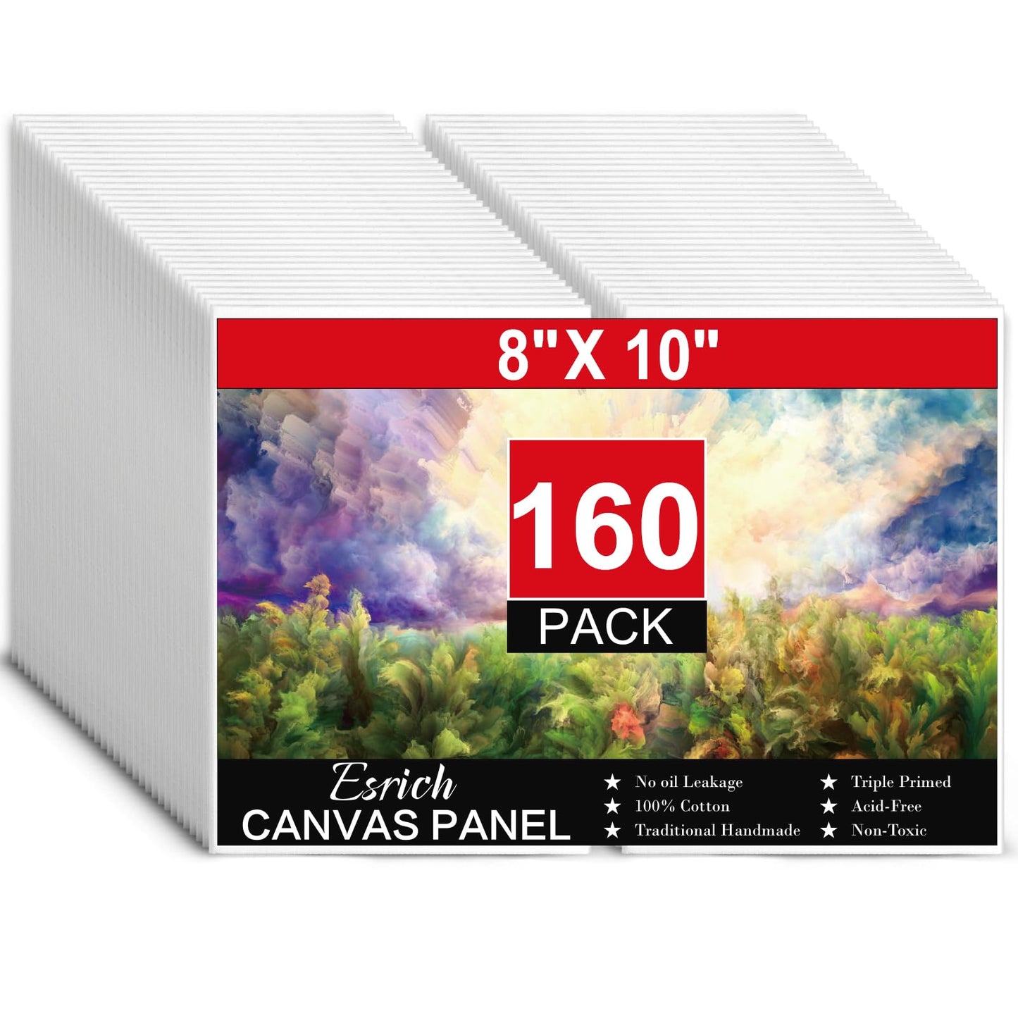 ESRICH Canvases for Painting 8x10, 160 Pack Canvas Boards for Painting Cotton Primed Acid Free Blank Canvas Panels for Oil Paint, Watercolor, Acrylic Paint, Gouache and Tempera.