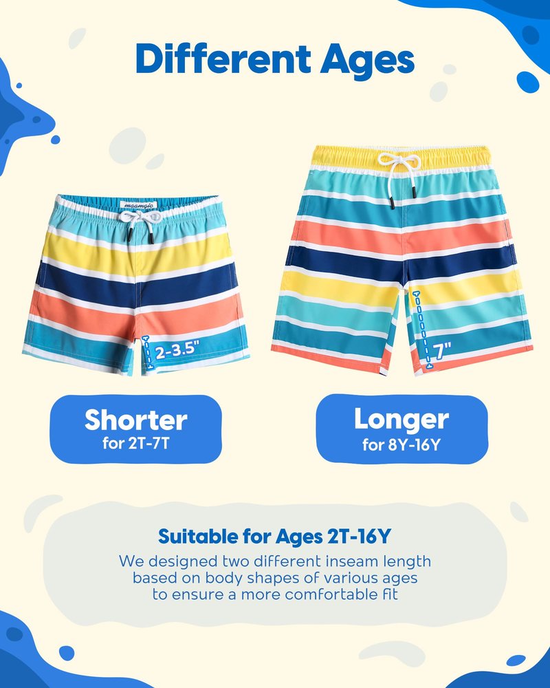 maamgic Boys Swim Trunks Toddler Swim Shorts Little Boys Bathing Suit Swimsuit Toddler Boy Swimwear,Stripe Rainbow,8 T