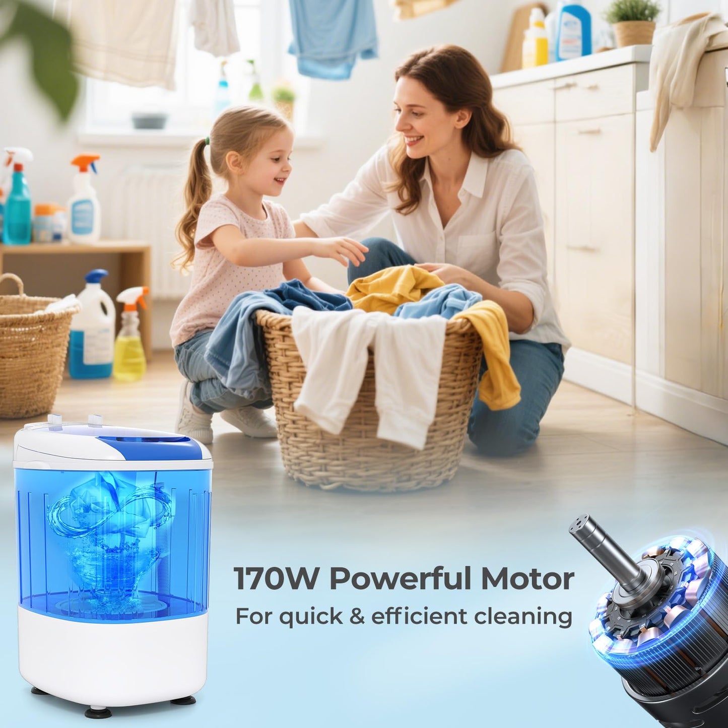 ARLIME Mini Washer and Dry Combo, 5.5 lbs Small Laundry Washer with Drain Hose & Spin Tub, Top Loading & Semi-automatic, Small Washing Machine for Drom RV Apartment (Blue)