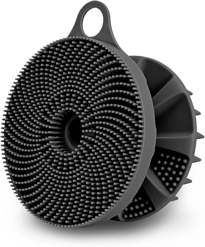 INNERNEED 2-in-1 Silicone Body Scrubber and Scalp Massager Shampoo Brush, Food-Grade Soft Material, More Hygienic, Easily Lather, Convenient for Travel, Gym, Business,etc (Black)
