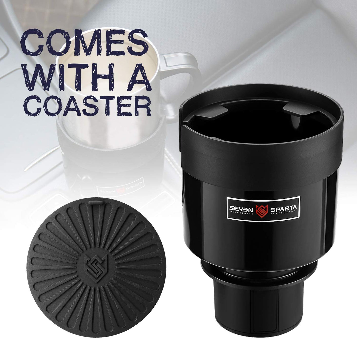 Seven Sparta 2 Pack Car Cup Holder Expander with Adjustable Base, Compatible with Hydro Flasks 32/40 Ounce, Compatible with Yeti Ramblers 20/26/30 Ounce, Other Bottles in 3.4"-3.8" (Black)