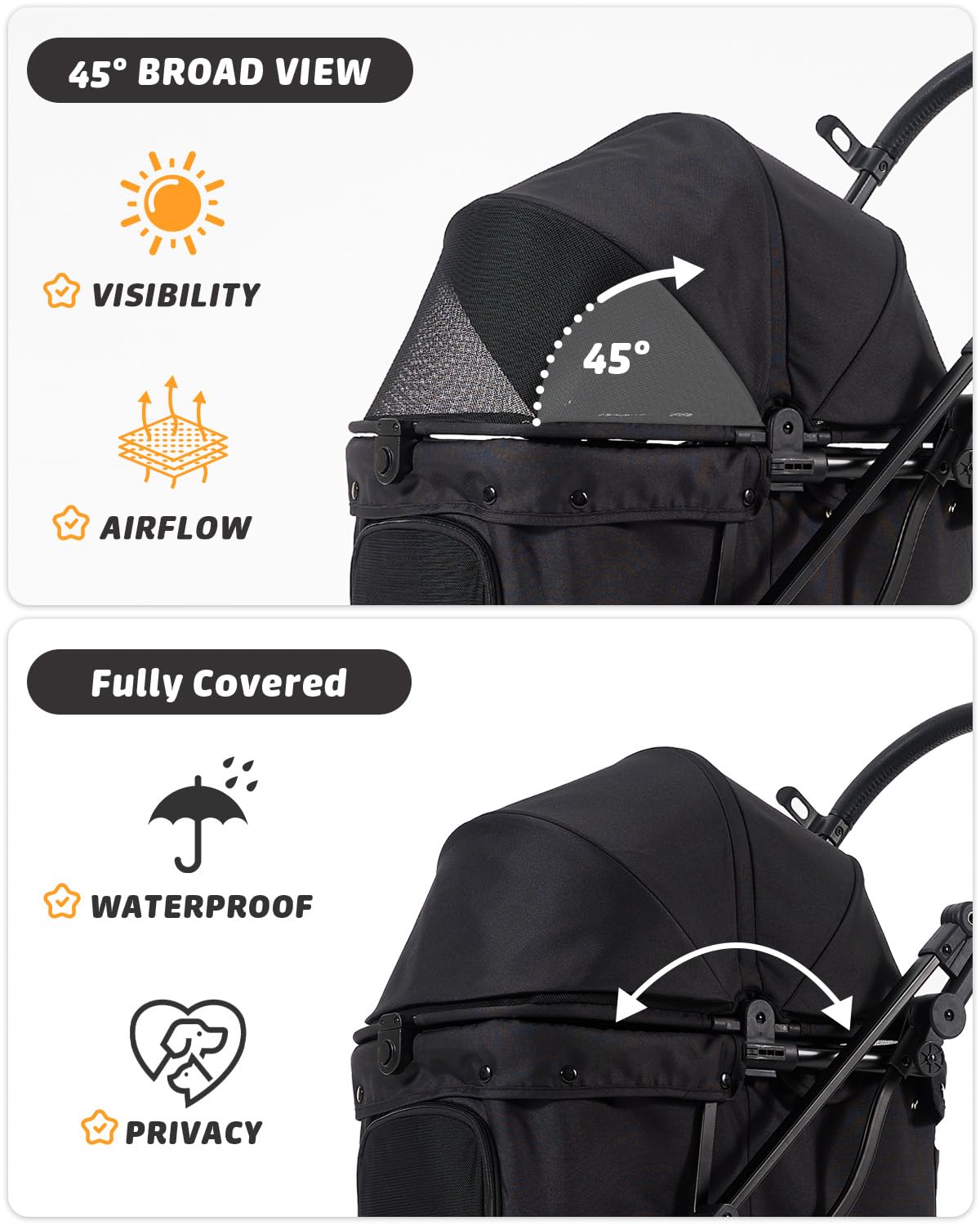 797Audio Dog Stroller for Small Medium Dogs,Pet Stroller for Cats Puppy Up to 121lbs,Foldable,One Click Folding,4 Wheel Shock Absorption,Adjustable Canopy with Sun Shades,Removable Washable Pad(Black)