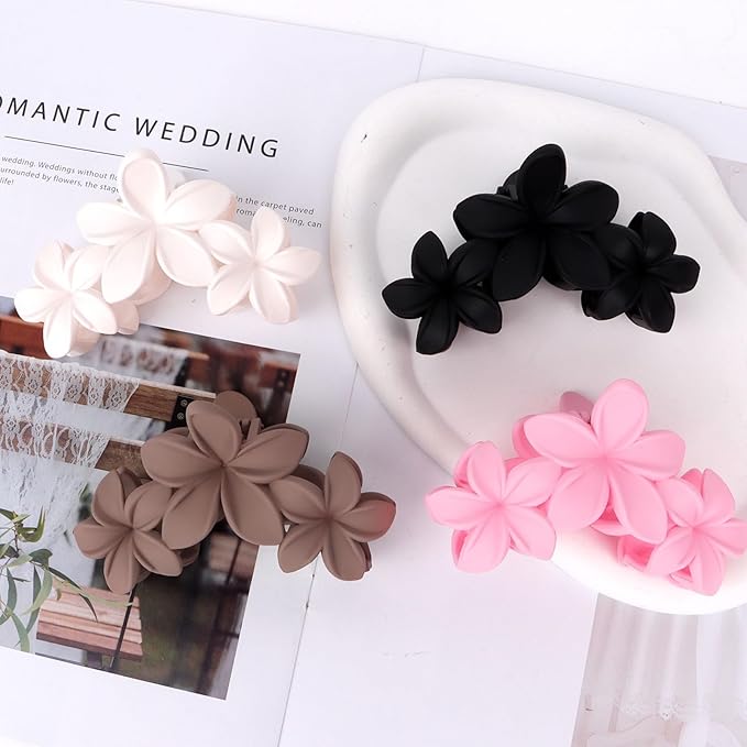Ondder 4 Pcs Flower Large Matte Non-Slip Claw Hair Clips for Women and Girls - Thick Hair Strong Hold Jaw Clips and Accessories