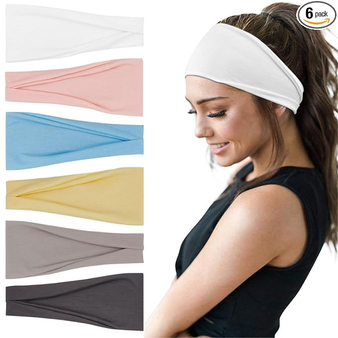 YONUF Fashion Headbands For Women Wide Headband Yoga Workout Head Bands Hair Accessories Band 6 Pack