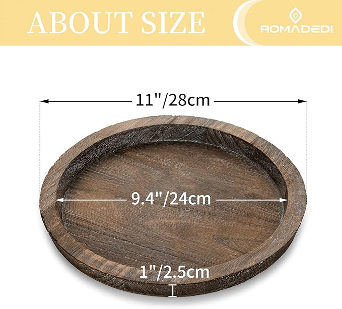 Romadedi Farmhouse Wooden Candle Tray - 11 Inch Round Decorative Trays for Coffee Table Dining Centerpiece Kitchen Counter Candle Holder Wood Trays for Christmas Rustic Home Decor