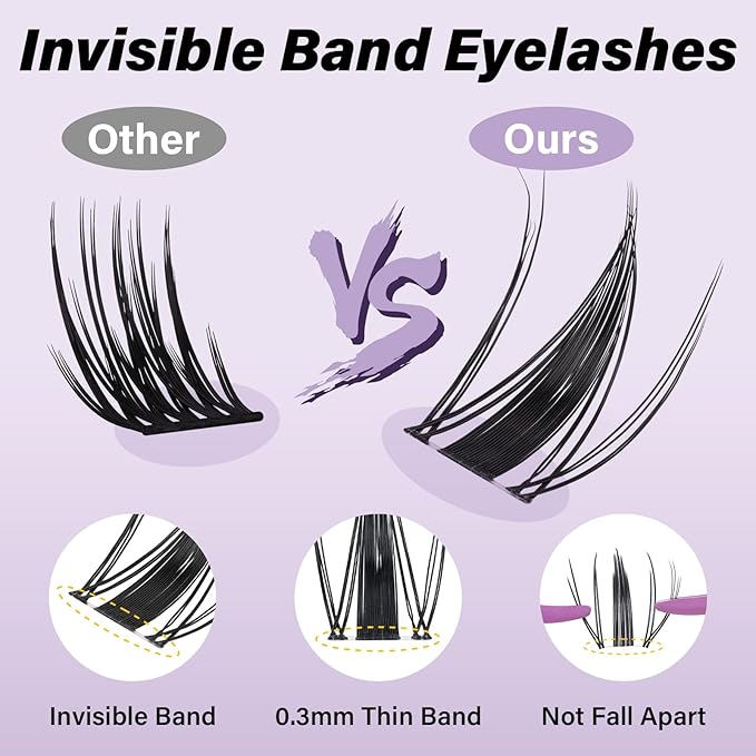 B&Q Fairy Lash Clusters Invisible Band False Eyelashes Clusters Natural Cluster Eyelash Extensions Comfortable Individual Lashes Extension DIY Soft Eyelash Clusters（Fairy-14mm）