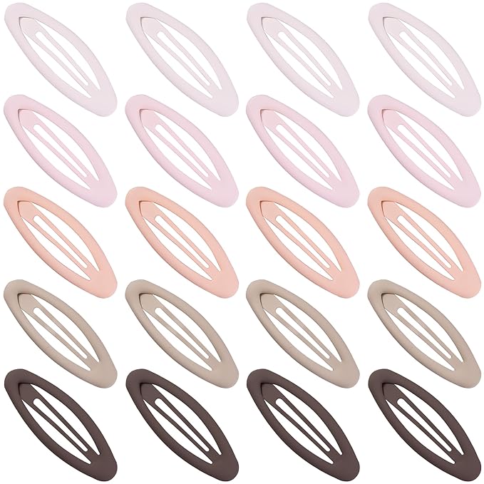 20PCS Oval Metal Snap Clips for Women No Slip Small Barrettes for Thin Fine Hair,Matte Brown Beige Pink