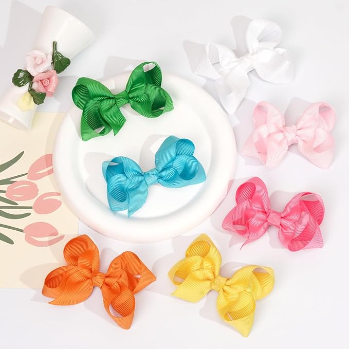 20PCS 3 Inch Hair Bows for Girls Grosgrain Ribbon Toddler Hair Accessories with Alligator Clips for Toddlers Baby Girls Kids Teens in Pairs