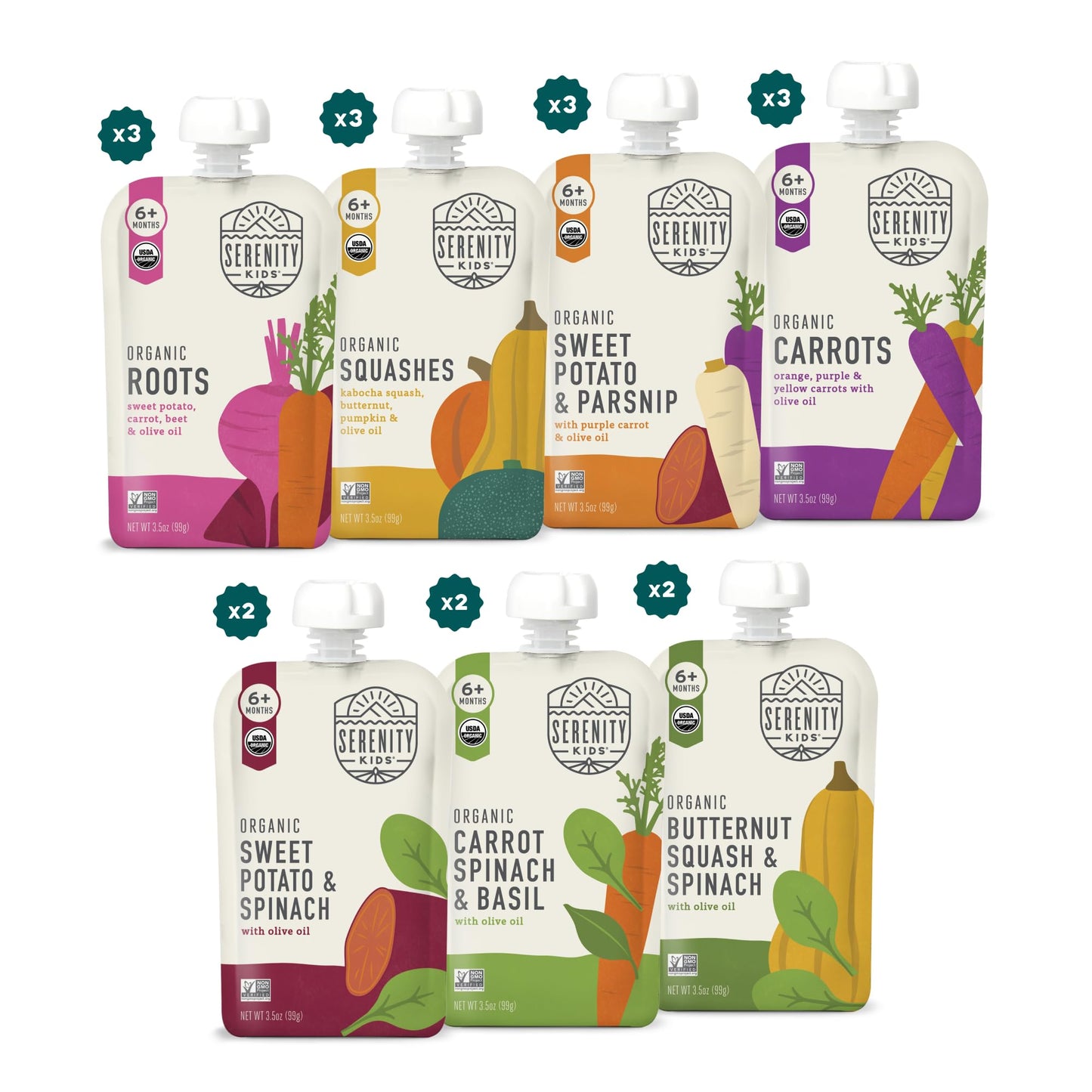 Serenity Kids USDA Organic Baby Food Pouches - No Added Sugar Baby Puree Pouch - Healthy Toddler Snacks & Meals - BPA-Free Recyclable Packaging - 18 Pack, 3.5 Oz