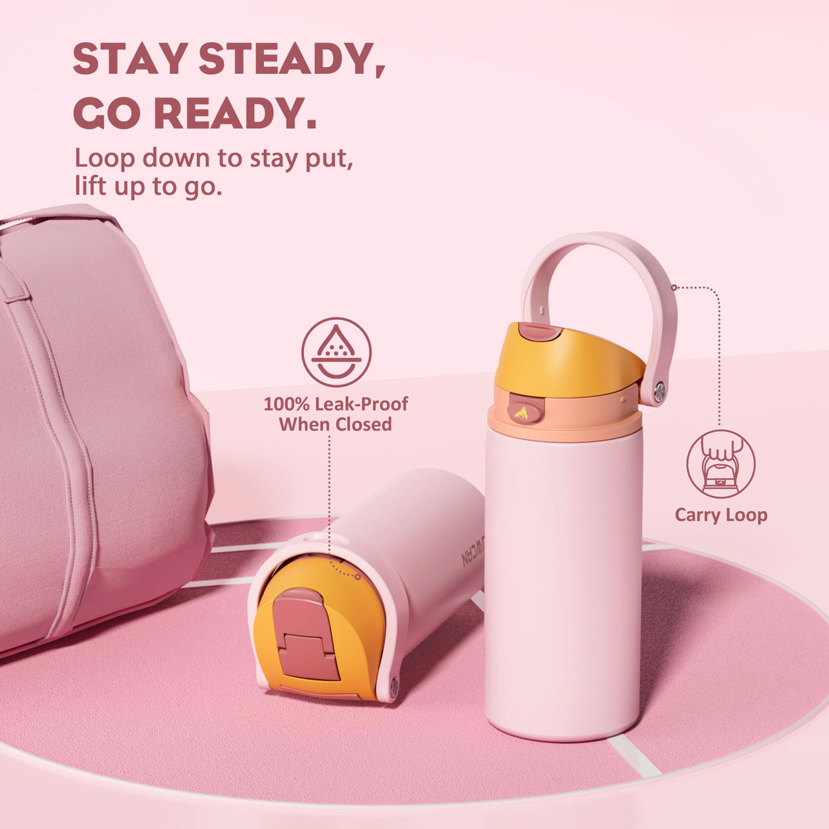 POWCAN 18 oz Insulated Water Bottle with Straw: 2-in-1 Push-Button Spout & Quick-Flip Straw, Leakproof, Cold 24Hrs, Fits Car Cup Holder, Stainless Sports Bottle for Gym, Travel Gift (Peach Store)
