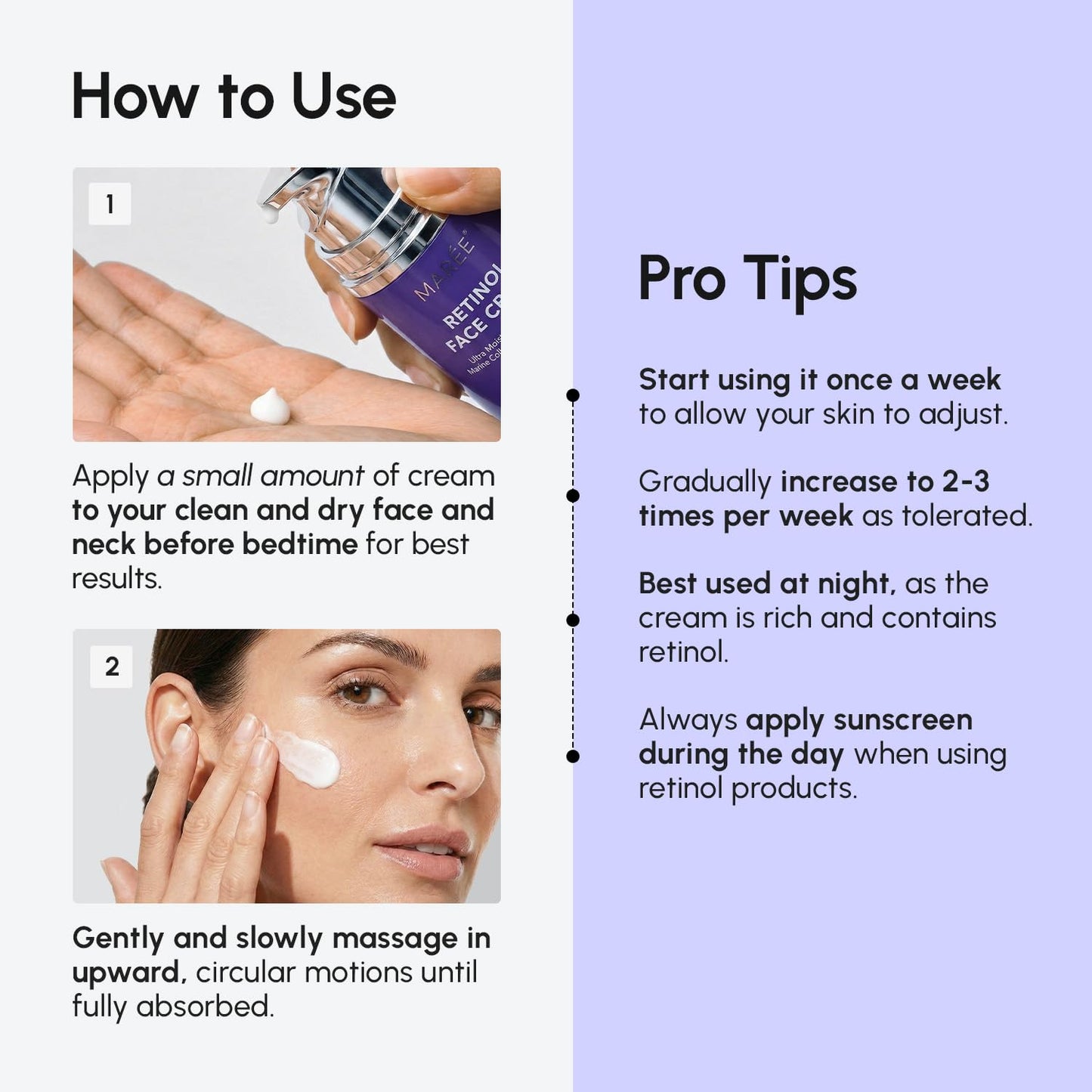 MAREE Face Moisturizer – Retinol Face Cream for Women Moisturizing with Collagen & Hyaluronic Acid – Day & Night Anti-Aging Facial Wrinkle DD Cream Moisturizer for Dry Skin – Crema Para la Cara