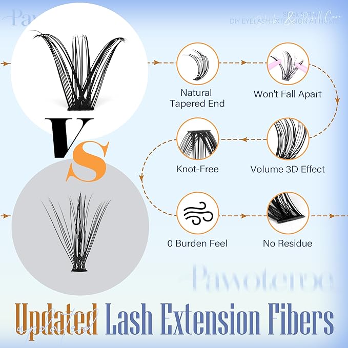 Pawotence Lash Clusters 200pcs Individual Lashes 30D 40D Cluster Eyelash Extensions 11-16mm Eyelash Clusters Lash Extensions for Self Application (30D&40D, 0.07D, 11-16mm Refill)