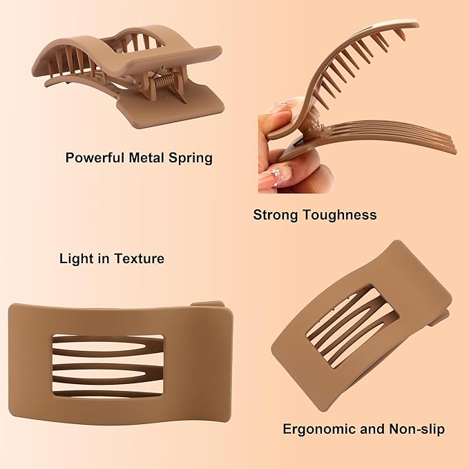 6 Pack Flat Hair Claws Clips for Women, Large Extra Strong & Thick Clips for Thick Fine Hair Styling, Secure Hair Hold Brown White