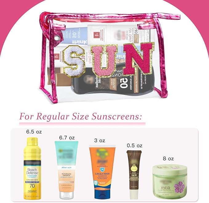 COSHAYSOO Sunscreen Bag Clear Makeup Toiletry Pouch Beach Vacation Essentials for Women Teen Girls Easter Basket Stuffers Gifts Summer Pool Travel Must Have Accessories Waterproof Stuff