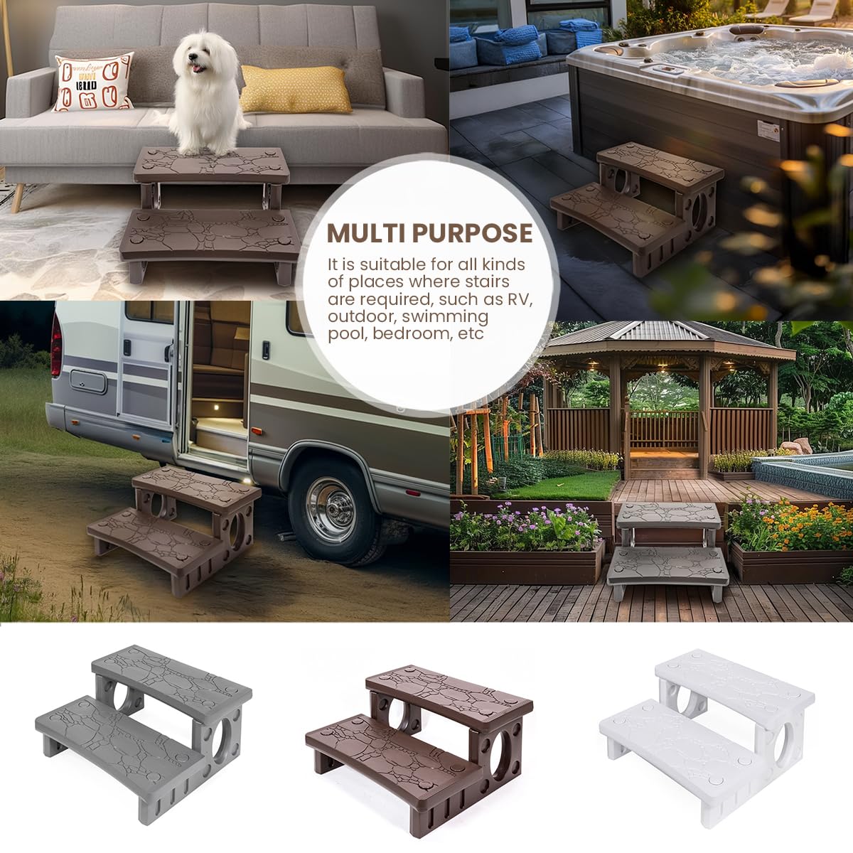 XtremepowerUS 2-Steps Heavy Duty Plastic Resin Spa Steps - Hot Tub, Inflatable Pool, and Patio Accessories, for Outdoor Use, Weatherproof Materials, White