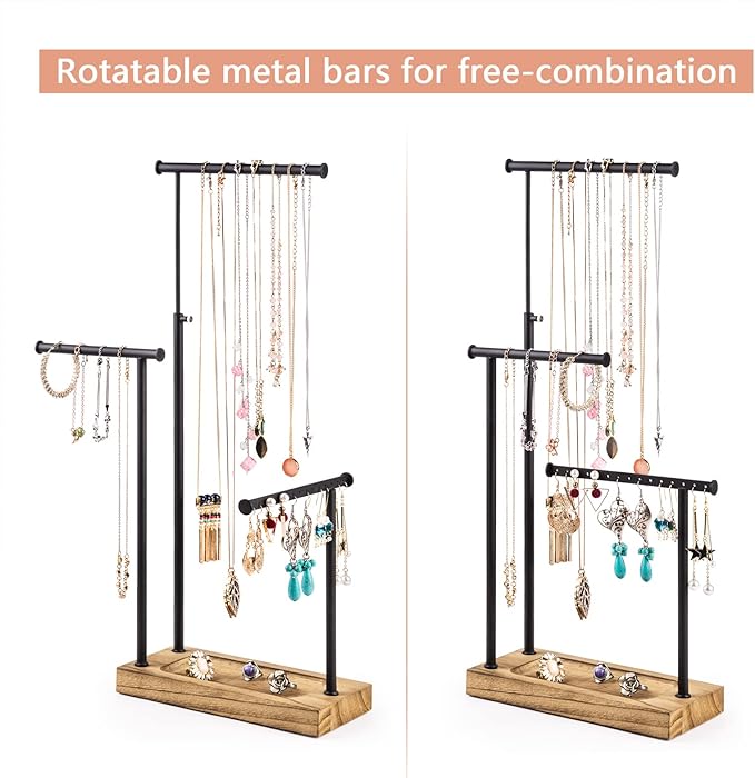 SRIWATANA Jewelry Organizer Stand, Extra Tall Necklace Holder Jewelry Holder, Gift Idea (Carbonized Black & Black)