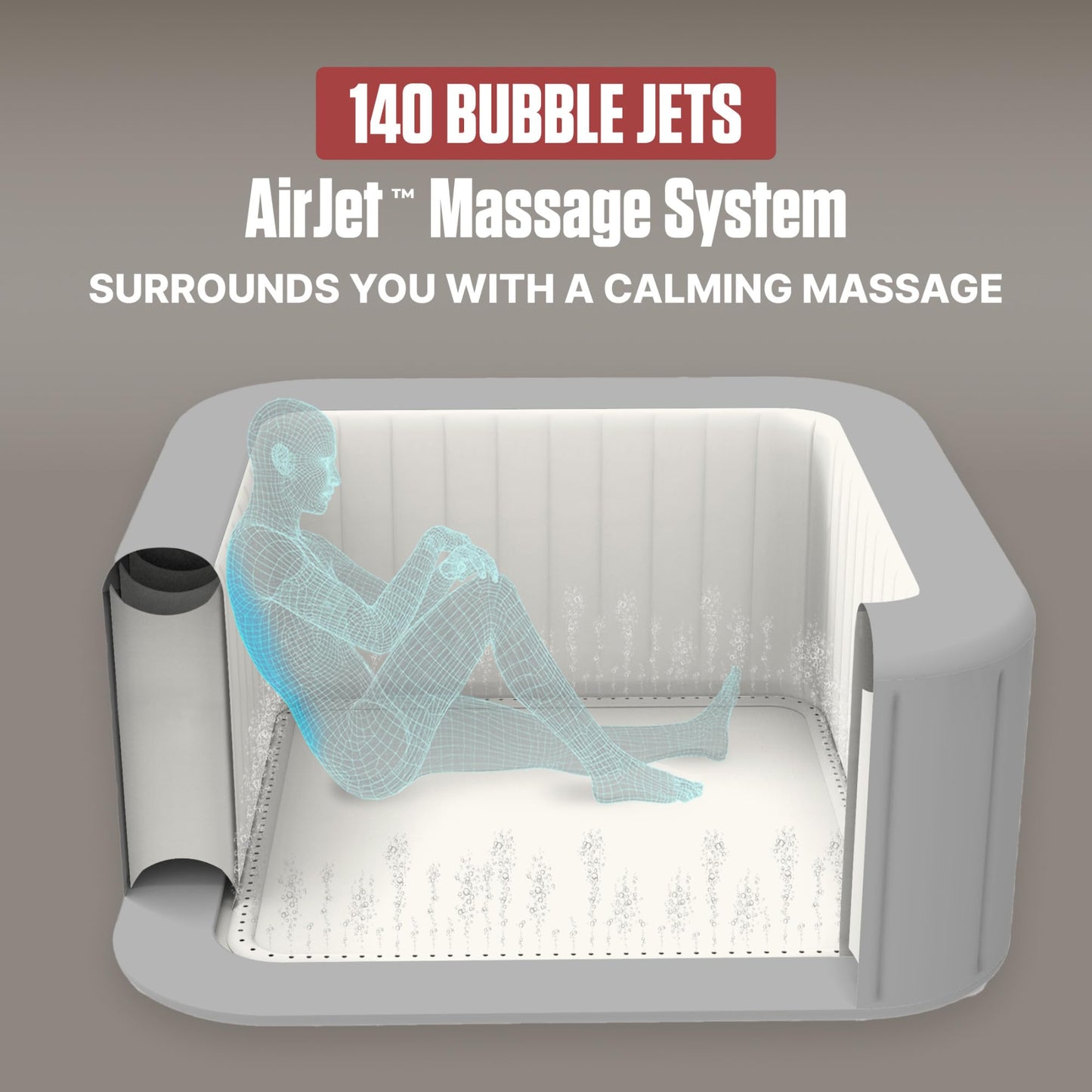 Coleman Hawaii 4 to 6 Person Inflatable Hot Tub, Square Energy-Efficient Portable Outdoor Spa with 140 AirJets, 71" x 28"