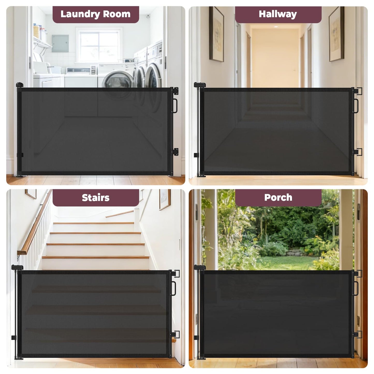 Retractable Baby Gates for Doorways, 58" Extra Wide Mesh Child Dog Gate for Stairs, 34" Tall Toddler Pet Gate Indoor and Outdoor, Easy Install, Essential for Home Safety, Black