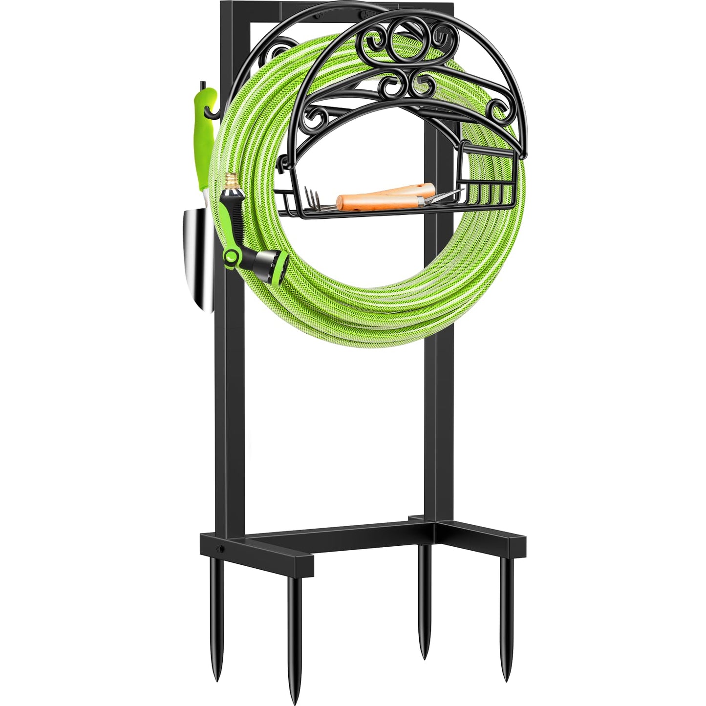 TomCare Garden Hose Holder Upgraded Water Hose Holder Heavy Duty 4 Spikes Hose Hanger Holds 160 Feet Hoses Stable Freestanding Hose Storage Organizer for Outside Yard