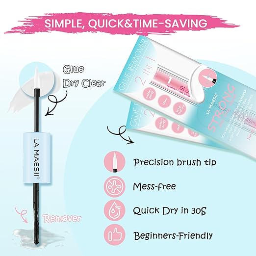 LA MAESII Lash Glue and Remover Waterproof for Long Lasting, Quick Dry Lash Glue, Gentle Non-Irritating Lash Remover, 2 in 1 Lash Adhesive for Sensitive Eyes(Clear)