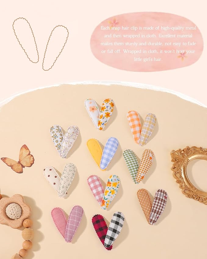 doboi 40Pcs Toddler Hair Clips Hair Barrettes Baby Girls Hair Bows Clips Floral Print Non Slip Snap Hairpins Flower Hair Clips for Girls Kids Toddler Hair Accessories