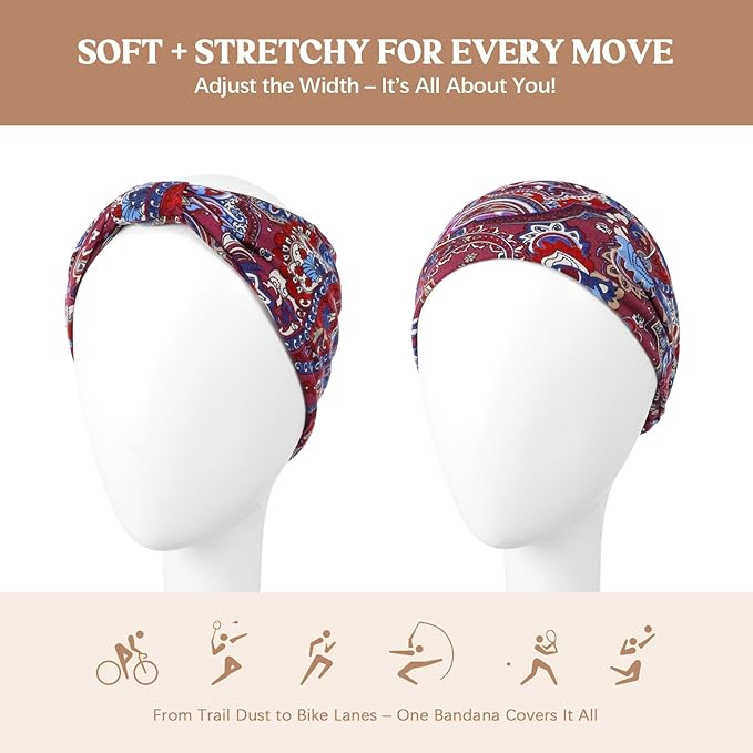 Awumbuk Wide Headbands for Women Knotted No Slip Head Bands Soft Turban Headband Hair Accessories Boho African Solid Color Head Wraps for Women Yoga Workout Pack of 6