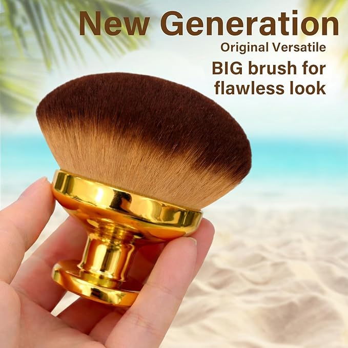 Extra Large Body Makeup Brush For Self Tanner, Leg Makeup &Bronzer Blend,3.6inch Wide-headed Kabuki Brush Provides More Even &Pretty Application, Sunscreen Face& Back Makeup Brush, Wet&Dry Use- Gold