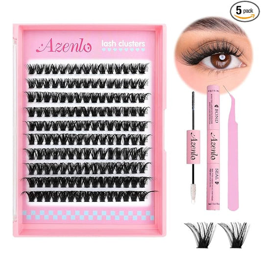 Azenlo Natural Lash Clusters Kit Wispy Eyelash Clusters 120 pcs Cluster Eyelash Extensions C Curl Individual Lashes 10-16 mm Mix Length Natural Look (80D KIT 120 Pcs)