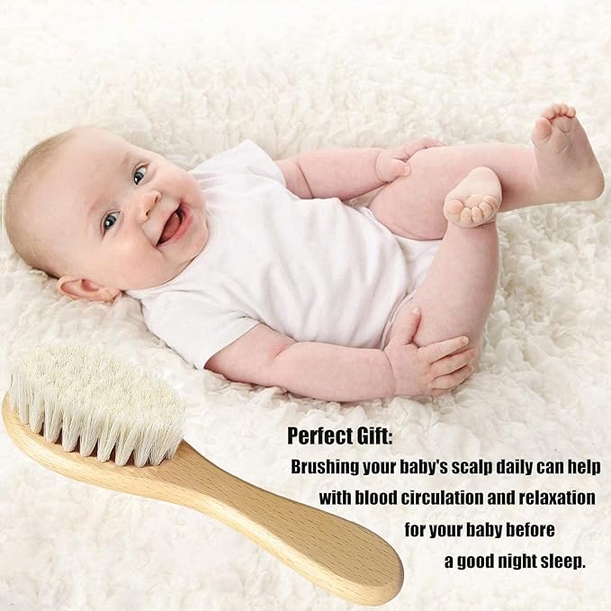 Baby Hair Brush, Wooden Goat Bristles Hair Brush for Newborns & Toddlers, Ideal for Cradle Cap, Perfect Baby Registry Gift, Hypoallergenic, 1 Count