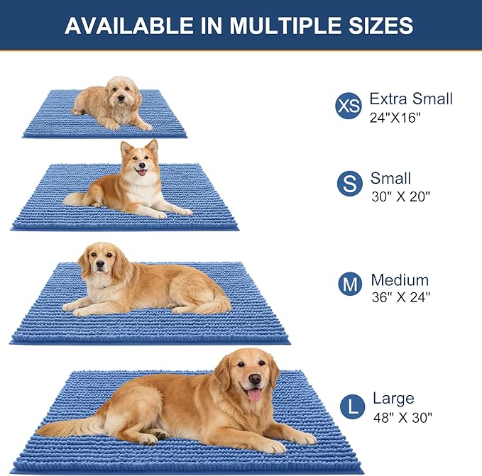 OLANLY Dog Door Mat for Muddy Paws 70x24, Ultra Absorbent Chenille Mud Doormat, Non-Slip Washable and Dirt Trapping Doormat for Indoor Entryway, Quick-Dry Indoor Pet Bed Mats for Dogs, Cornflower Blue