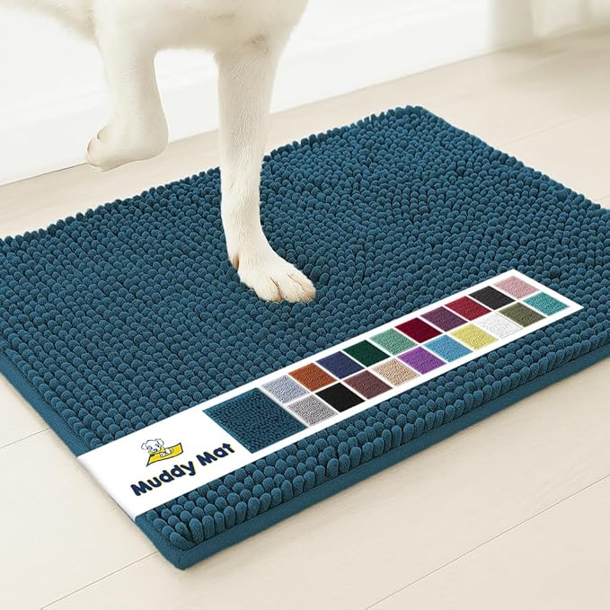 Muddy Mat® | Super Absorbent Door Mat Indoor, Microfiber Quick Dry Chenille Entryway Rug, Non-Slip Front Door Mat, Indoor Mats for Entryway, Machine Washable Pet Rug, Atlantic Blue 35"x24"
