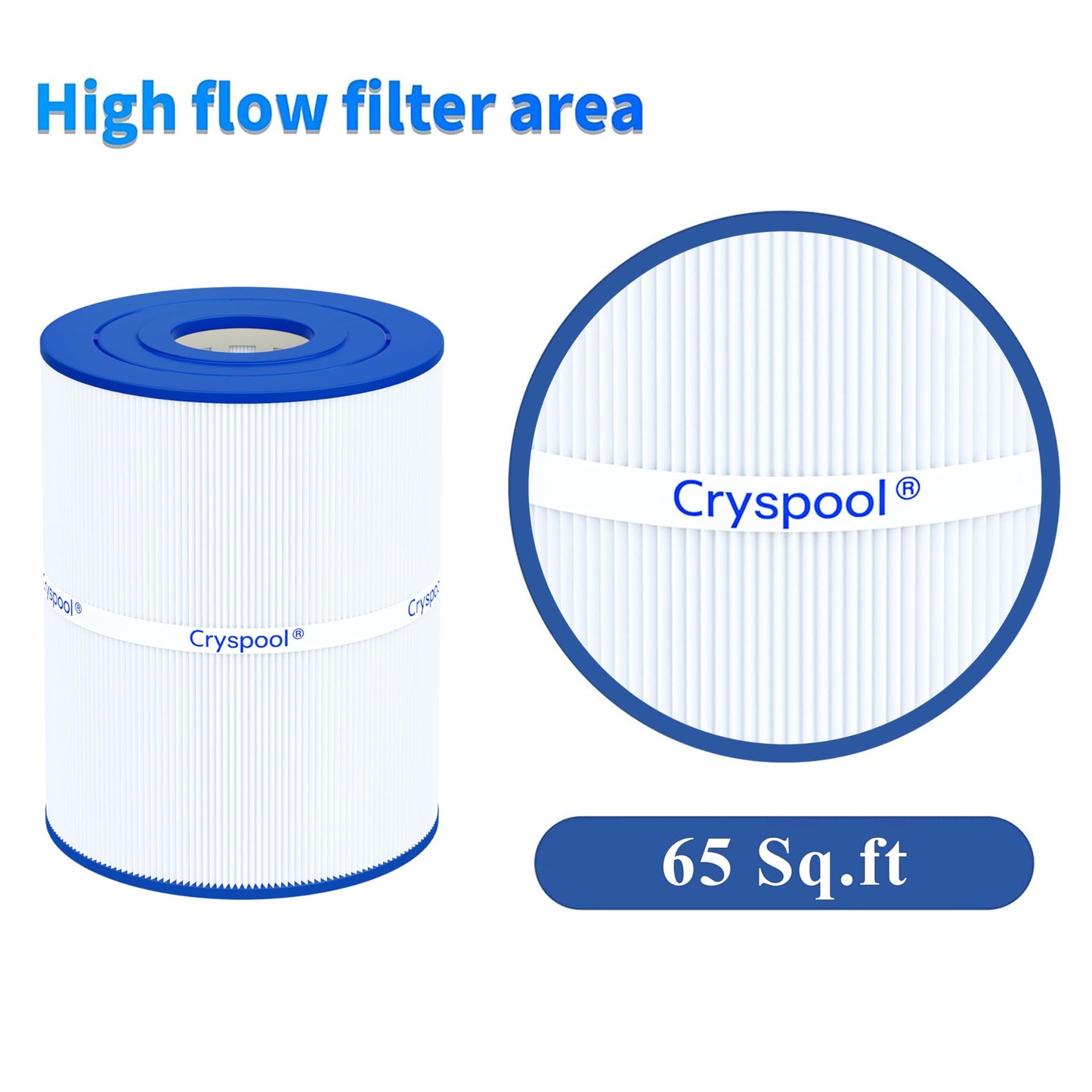 Cryspool® pwk65 Compatible with Watkins 31114, Hot Spot spa Filter, C-8465, FC-3960, 71827, 71828, Watkins 65 sq.ft hot tub Filter, 2 Pack