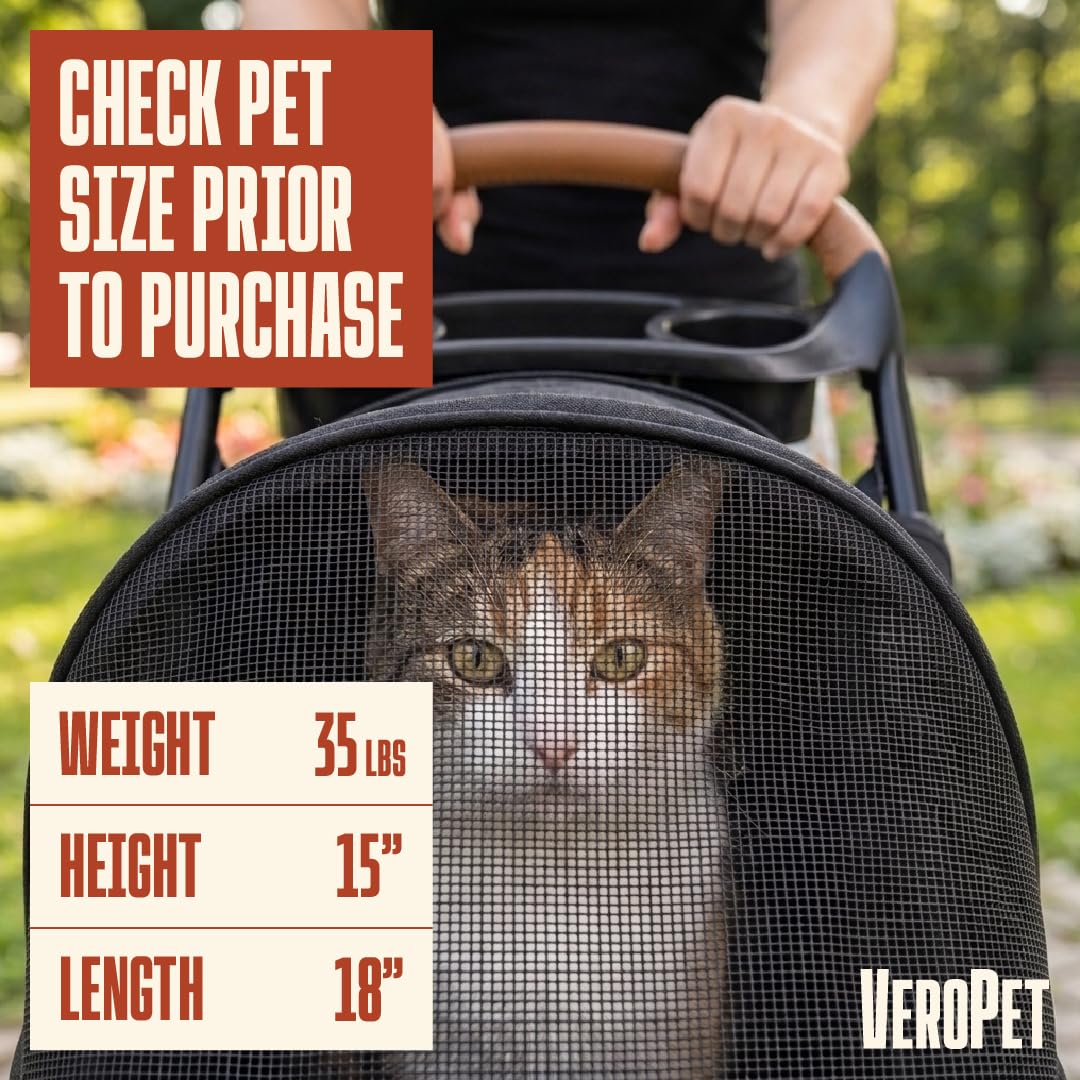Pet Stroller for Small Dogs & Cats, Foldable Pet Stroller with Breathable Mesh, Storage Basket & Cup Holder, Lightweight 4-Wheel Dog Stroller, Portable Travel Pet Carrier (Up to 35 lbs)