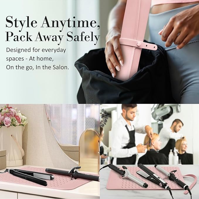 Milaya Beauty Extra Large Heat Resistant Mat for Hair Tools – Silicone Curling Iron Holder & Flat Iron Holder – Non-Slip Hot Tool Mat & Vanity Mat – Vanity Accessories for Women, Salon, Travel