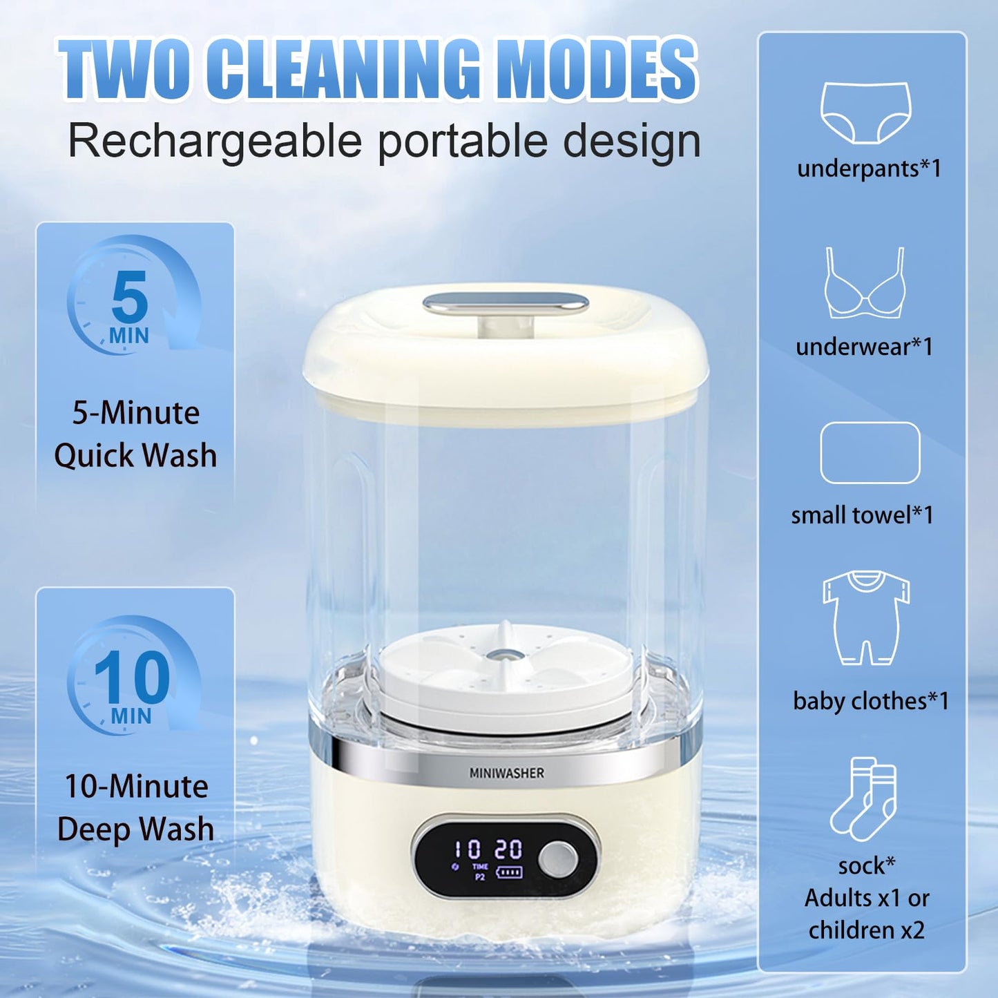 Portable Washing Machine,1L Mini Washer Machine for Towel,Underwear,Socks & Baby Clothes, Small Portable Lavadora for Travel, Home Use and Camping