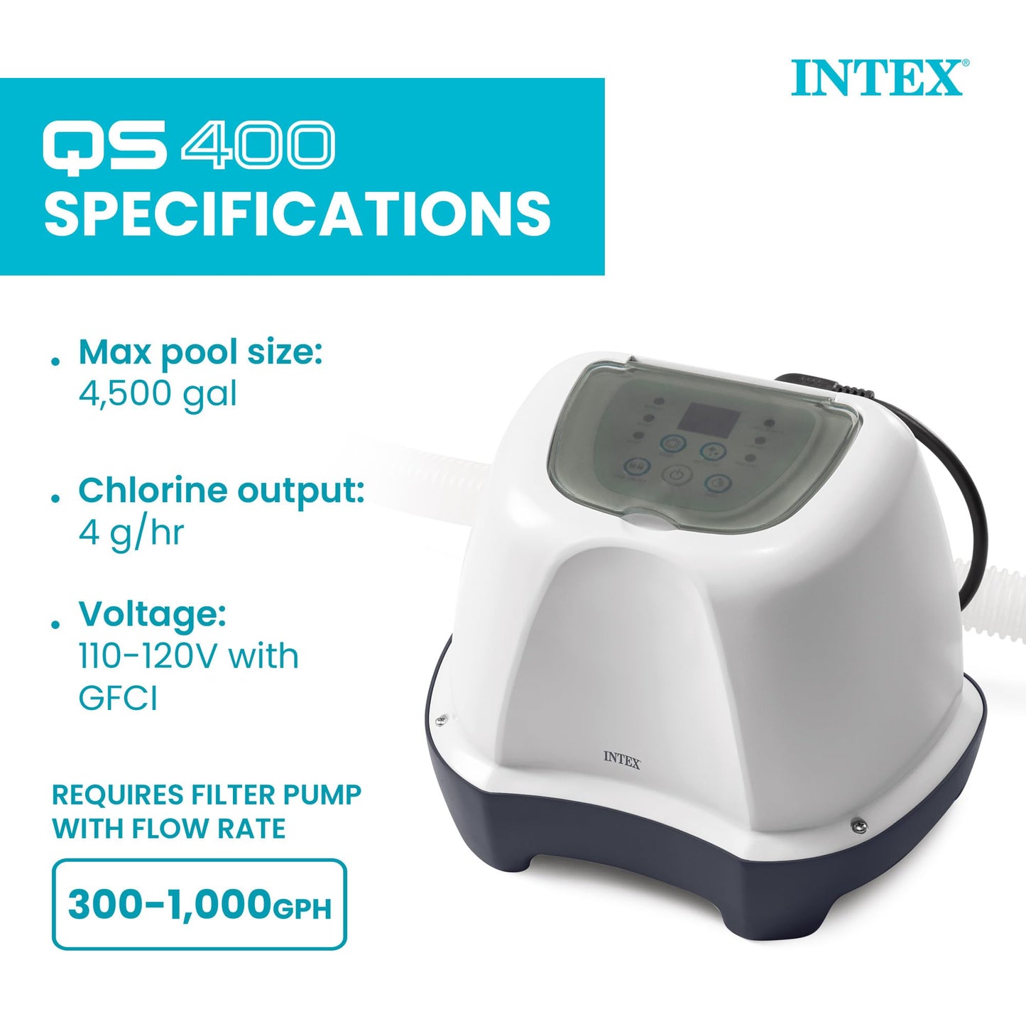 INTEX Krystal Clear Saltwater Pool Chlorine System for Above Ground Pools up to 4,500 Gallons, Pool Cleaner with Automatic Timer and Self Cleaning